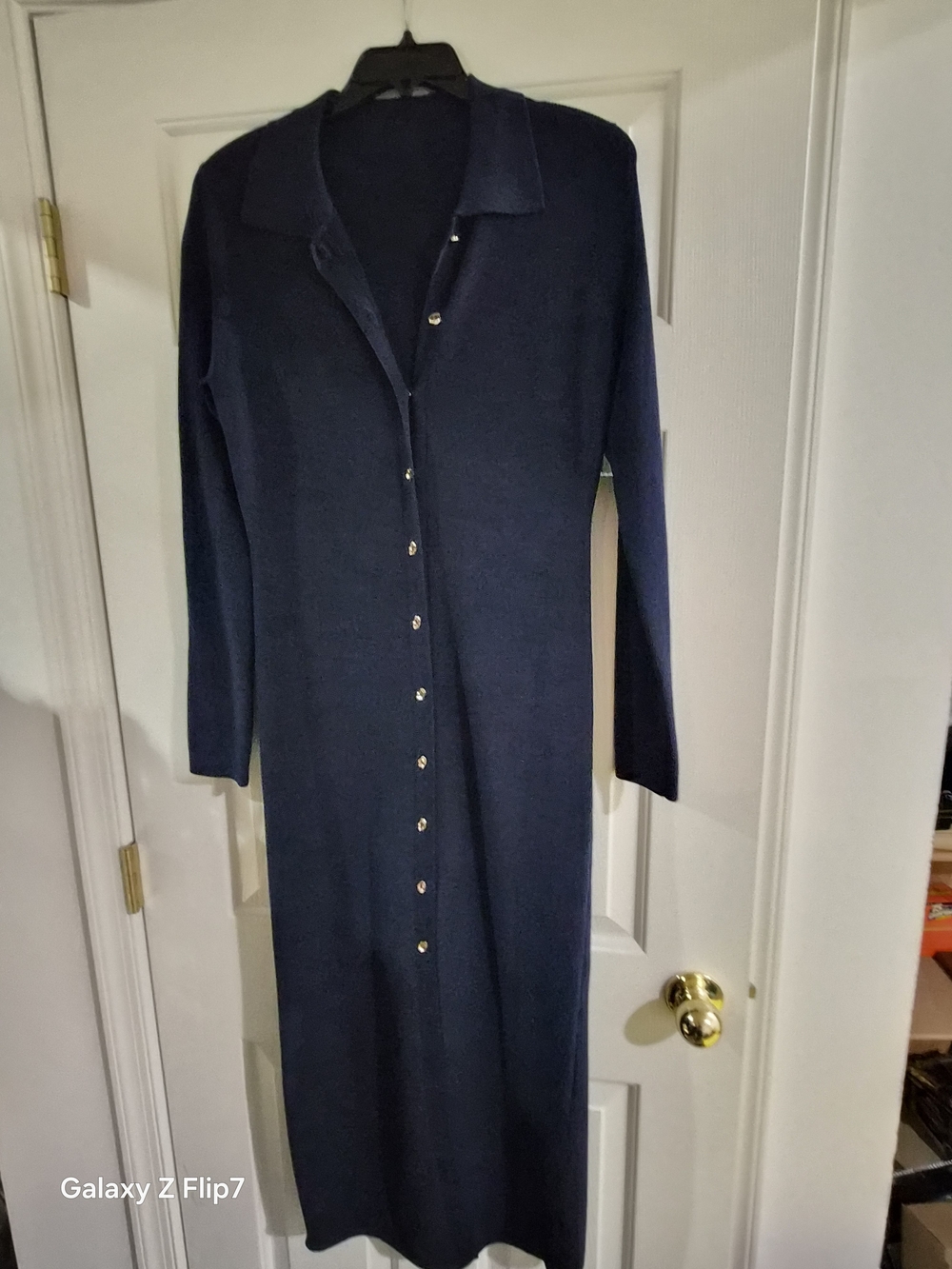 Classic Navy Long Button-Front Women's Dress